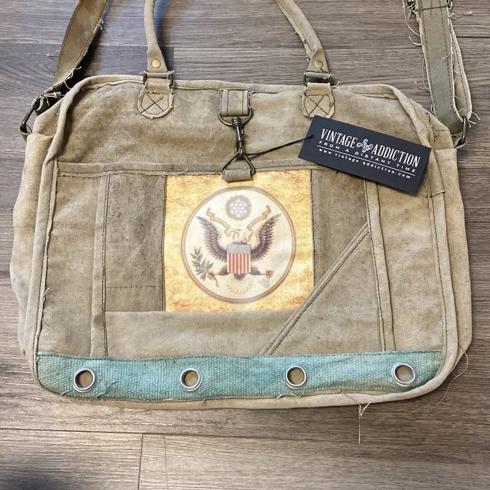 Vintage Addiction Large Canvas Lap Top Crossbody Tote Bag